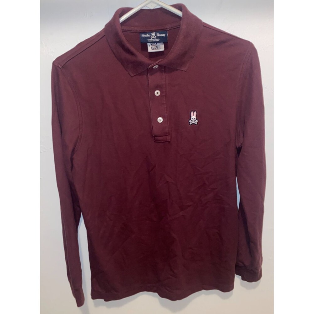 Psycho Bunny Polo Shirt Mens 4 S Long Sleeve Embroidered Logo Collared Burgundy